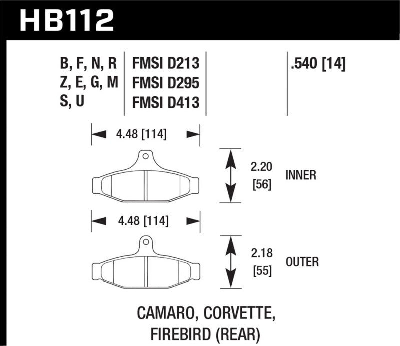 Hawk 85-97 Chevrolet Camaro w/Rear Disc Brakes/84-96 Chevrolet Corvette DTC-70 Race Rear Brake Pads